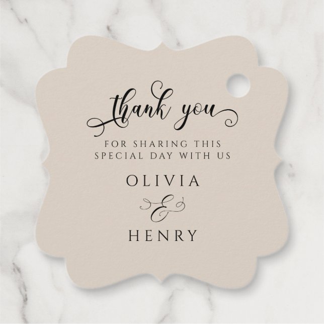 Étiquettes Cadeau Élégant script de calligraphie Mariage Merci (Dos)