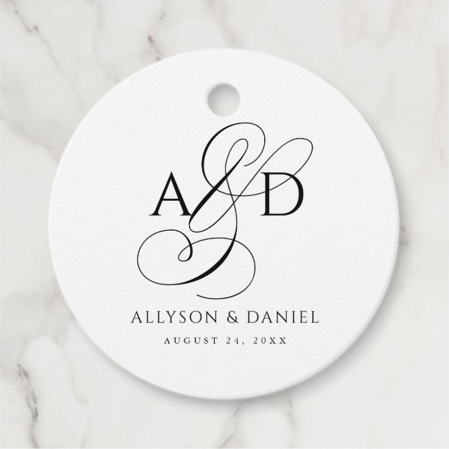 Étiquettes Cadeau Élégant script initial Monogramme Mariage classiqu (Devant)