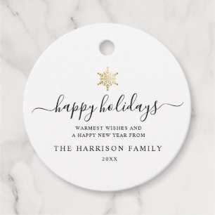 Étiquettes Cadeau Élégant script moderne Gold Snowflake Holiday