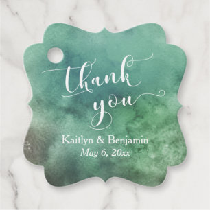 Étiquettes Cadeau Élégant Script Vert Aquarelle Merci de lavage