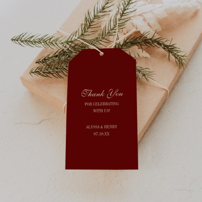 Étiquettes-cadeau Elegant Script Wine Red Wedding Favor Thank You (Créateur téléchargé)