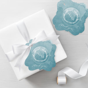 Étiquettes Cadeau Elegant Sea Glass Watercolor Monogram Wedding
