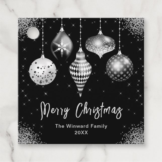 Étiquettes Cadeau Elegant Silver and Black Ornament Christmas (Devant)