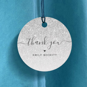 Étiquettes Cadeau Elegant Silver Glitter Thank You Favor Tags
