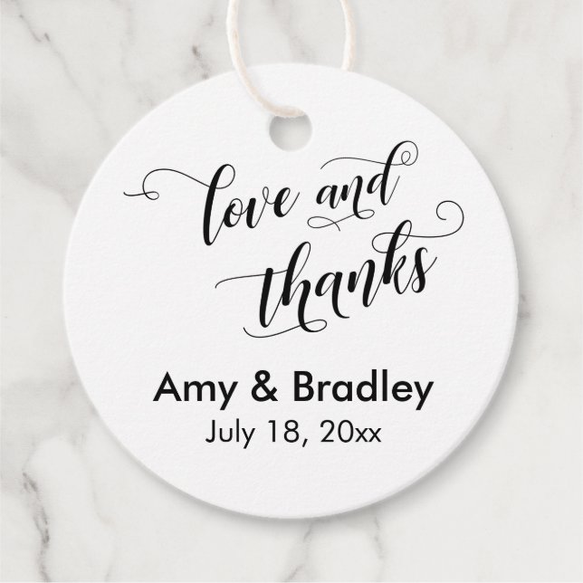 Étiquettes Cadeau Élégant, simple Amour et Merci Mariage (Devant)
