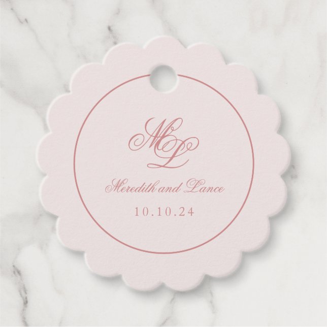 Étiquettes Cadeau Élégant simple cercle de pétoncle rose monogramme (Devant)