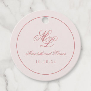 Étiquettes Cadeau Élégant simple cercle rose monogramme