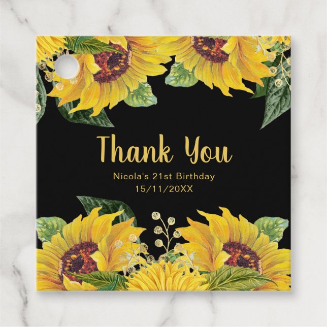 Étiquettes Cadeau Elegant Sunflowers and Foliage Birthday Party (Devant)