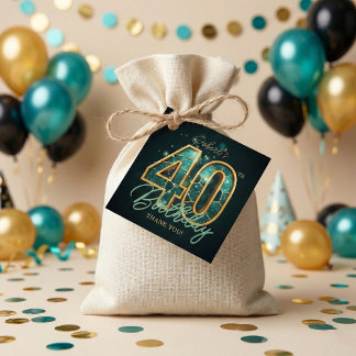 Étiquettes Cadeau Elegant Teal Gold Agate 40th Birthday Thank You