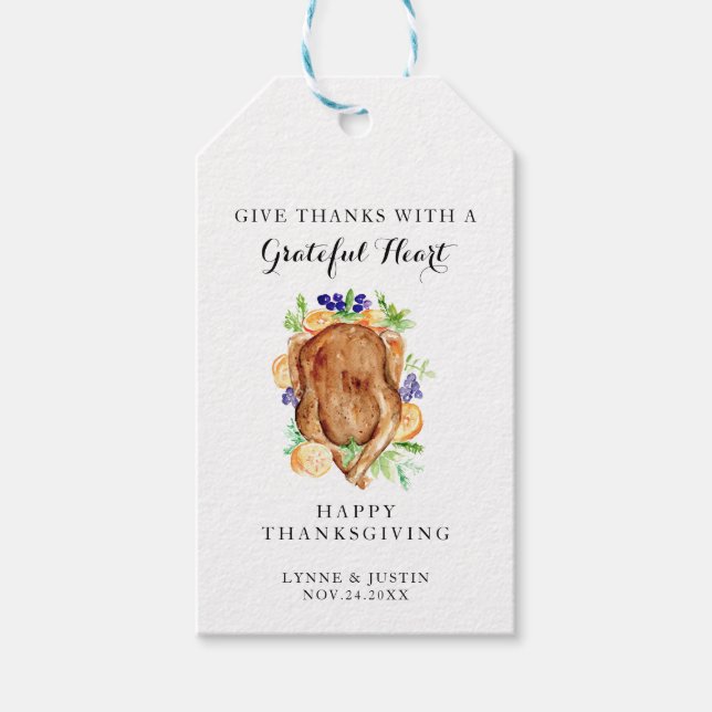 Étiquettes-cadeau Elegant Thanksgiving Dinner Give Thanks Grateful (Devant)