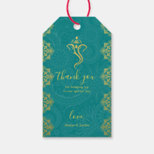Étiquettes-cadeau Elégant Turquoise & Gold Ganesha & Mehndi Hindu Ma