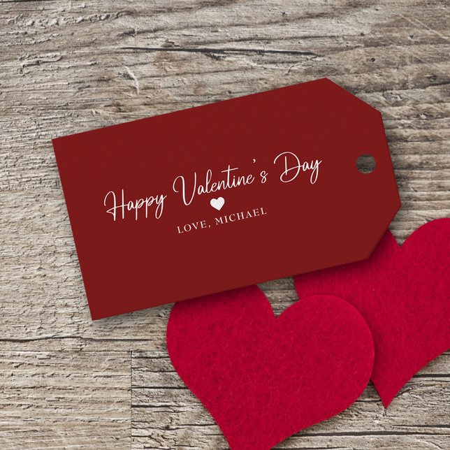 Étiquettes-cadeau Élégant Valentines Jour Simple Coeur Script (Elevate your Valentine's gift with this stunning gift tag, leaving a memorable impression.)