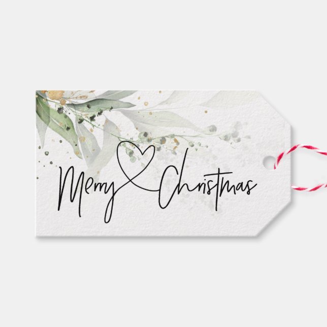 Étiquettes-cadeau Elégant Vert Eucalyptus Joyeux Noël (Devant (Horizontal))