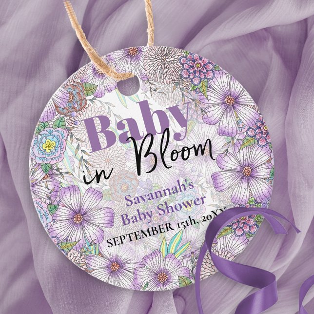 Étiquettes Cadeau Élégant violet fleurs de jardin bébé en fleur (Créateur téléchargé)
