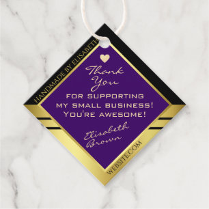 Étiquettes Cadeau Élégant violet foncé et or avec un coeur minuscule
