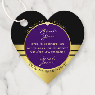 Étiquettes Cadeau Élégant violet foncé et or avec un coeur minuscule