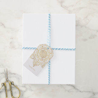 Étiquettes-cadeau Elegant White Gold Mandala Floral 