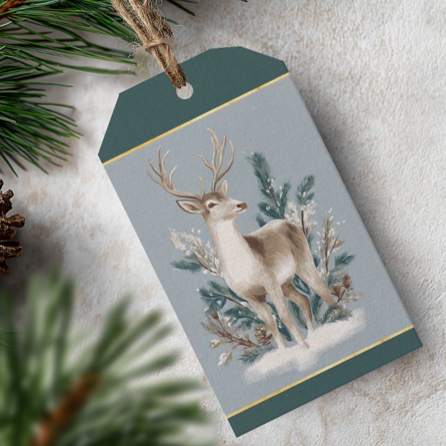 Étiquettes-cadeau Elegant Winter Deer Christmas (Elegant Woodland Deer Christmas Gift Tag)