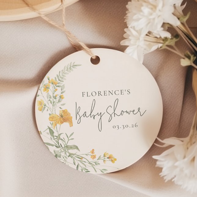 Étiquettes Cadeau Elegant Yellow Floral Baby Shower (Créateur téléchargé)