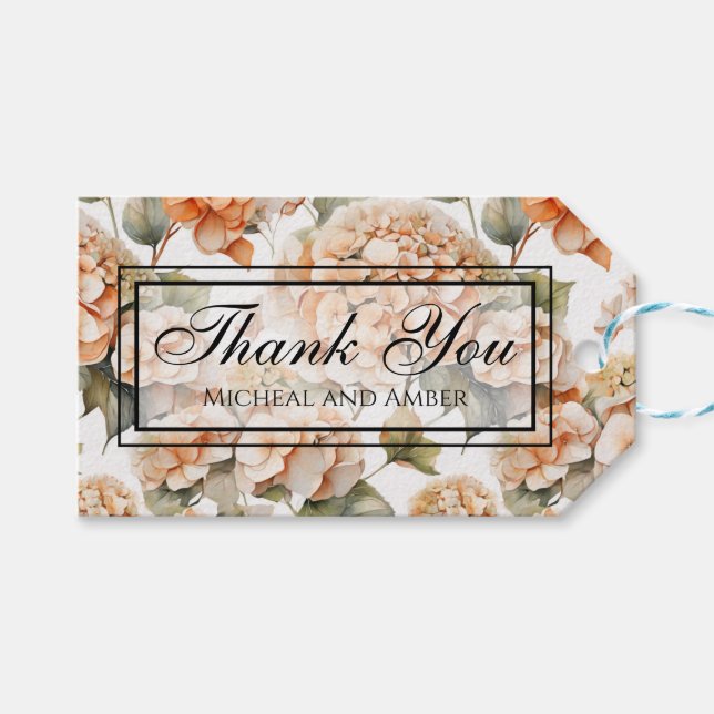 Étiquettes-cadeau Elégante aquarelle blanche vert orange boho (Devant (Horizontal))