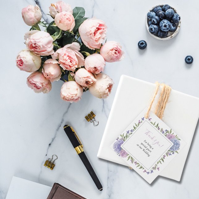 Étiquettes Cadeau Elégante aquarelle Bleu & Lilac Mariage floral (Créateur téléchargé)