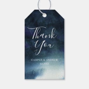 Étiquettes-cadeau Elégante aquarelle bleu marine   Merci Favor Balis
