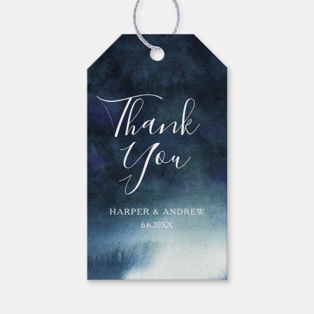 Étiquettes-cadeau Elégante aquarelle bleu marine | Merci Favor Balis (Devant)