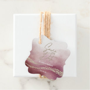 Étiquettes Cadeau Elégante aquarelle Bourgogne & Or Enregistrer la d