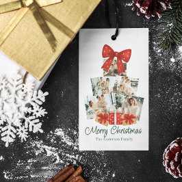 Étiquettes-cadeau Elégante aquarelle Bow rouge famille sapin de Noël