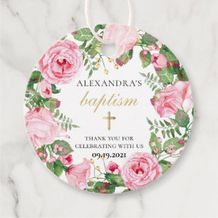 Étiquettes Cadeau Elégante aquarelle Floral Girl Baptism Merci