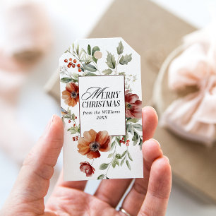Étiquettes-cadeau Elégante aquarelle florale Joyeux voeux de Noël