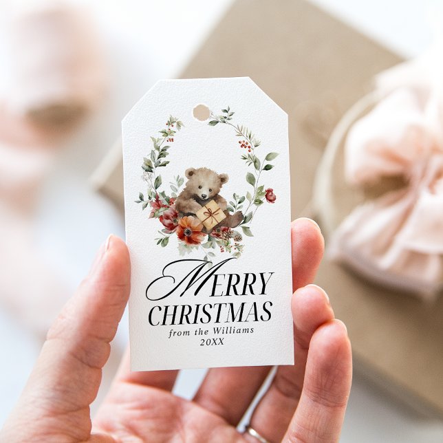 Étiquettes-cadeau Elégante aquarelle florale Joyeux voeux de Noël (Créateur téléchargé)