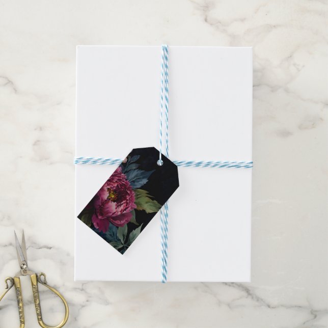 Étiquettes-cadeau Elégante aquarelle florale rose foncé (Avec de laficelle)