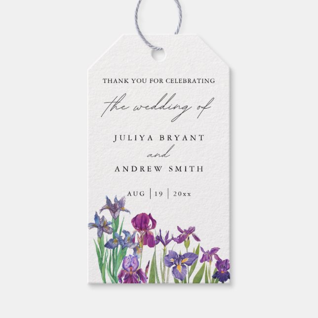 Étiquettes-cadeau Elégante aquarelle Iris mariage de script de fleur (Devant)