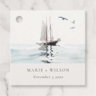 Étiquettes Cadeau Elégante aquarelle Nautique voile Mariage