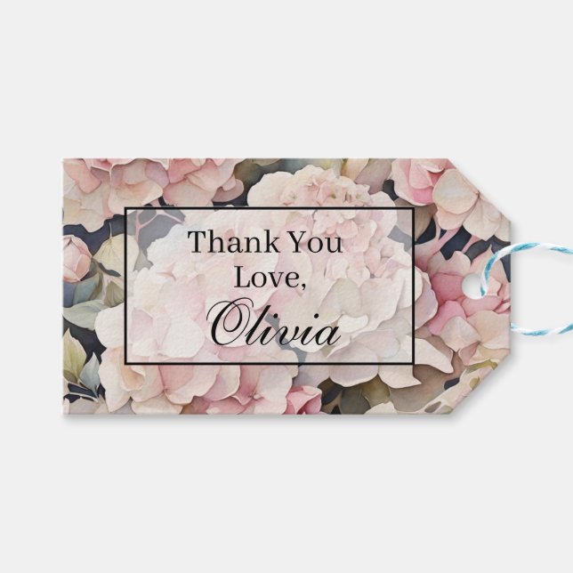 Étiquettes-cadeau Elégante aquarelle rose hydrangées florales (Devant (Horizontal))