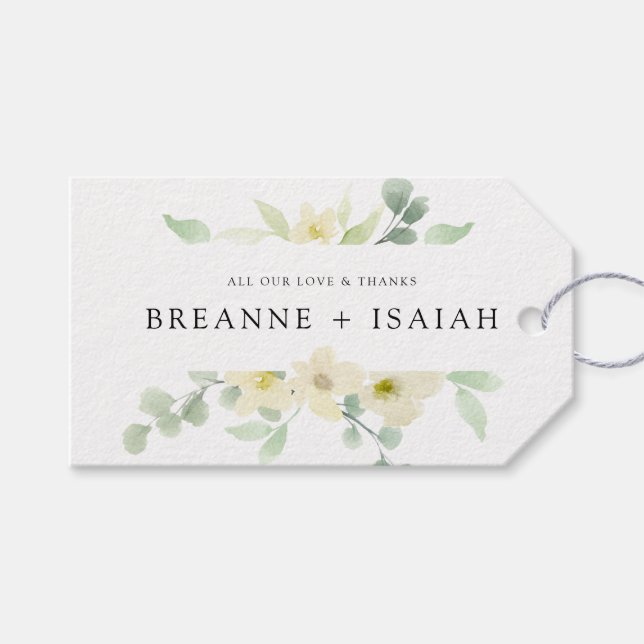 Étiquettes-cadeau Elégante Aquarelle Simple Verdure Mariage Faveur (Devant (Horizontal))