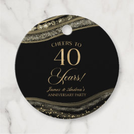 Étiquettes Cadeau Élégante Black Gold Agate 40e Anniversaire fête