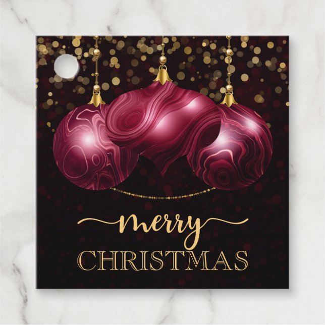 Étiquettes Cadeau Élégante Bourgogne Agate Baubles Joyeux Noël (Devant)