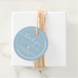 Étiquettes Cadeau Élégante calligraphie Baby shower bleu "Merci"