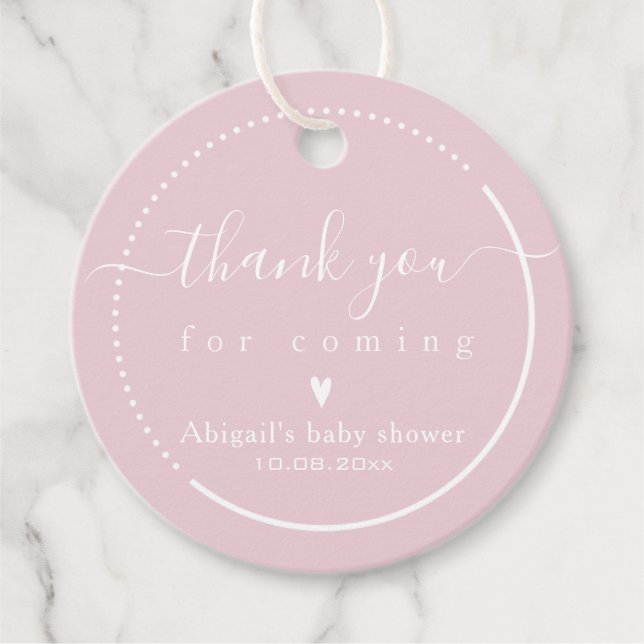Étiquettes Cadeau Élégante calligraphie Baby shower rose Merci (Devant)