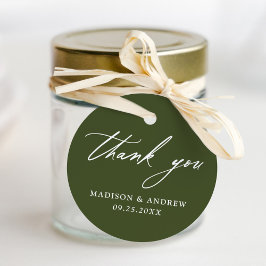 Étiquettes Cadeau Élégante calligraphie Olive Green Mariage Merci