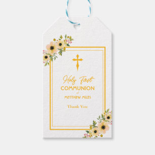Étiquettes-cadeau Élégante communion florale première catholique