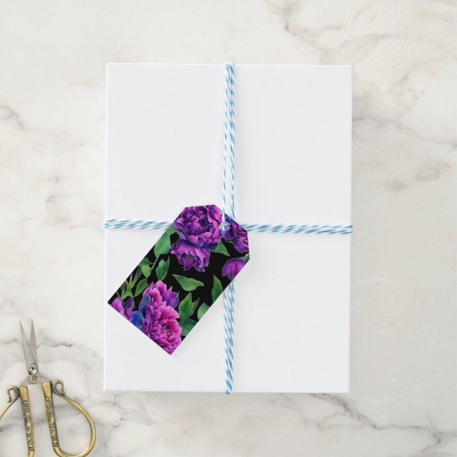 Étiquettes-cadeau Élégante couleur magenta violet fleurs (Avec de laficelle)