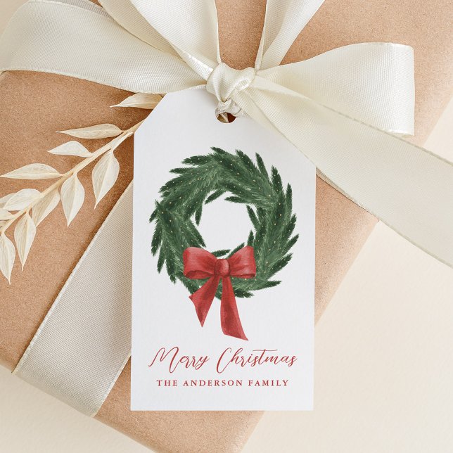 Étiquettes-cadeau Élégante Courbe de Noël Rouge Bow Holiday (Créateur téléchargé)