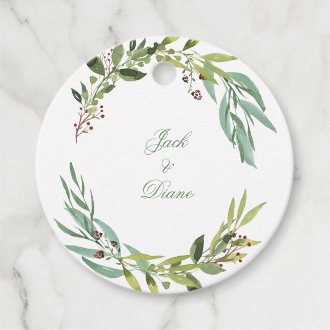 Étiquettes Cadeau Elégante couronne de feuillage aquarelle (Devant)