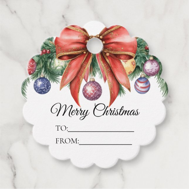 Étiquettes Cadeau Élégante couronne de Noël de la Bow rouge (Devant)