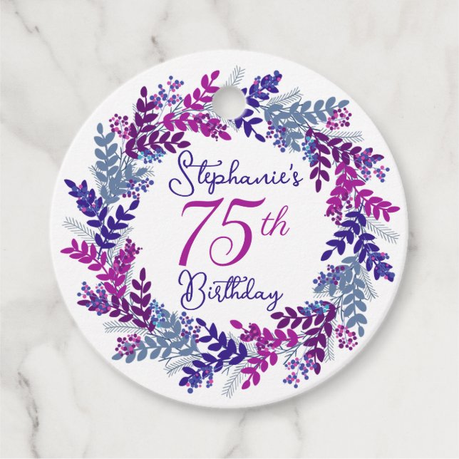 Étiquettes Cadeau Élégante couronne rose violet 75e anniversaire (Devant)