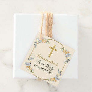 Étiquettes Cadeau Elégante Crème Filles Florale 1ère Sainte Communio
