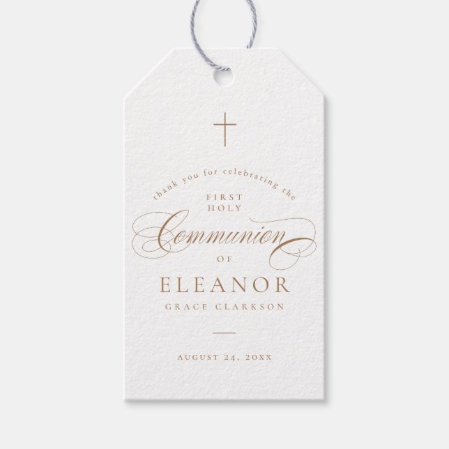 Étiquettes-cadeau Élégante croix calligraphie communion Favoriser (Devant)